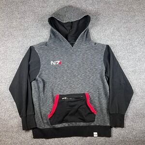 Bioware Mass Effect N7 Hoodie Mens XL Gray Black Zipper Pocket Gaming Sci Fi